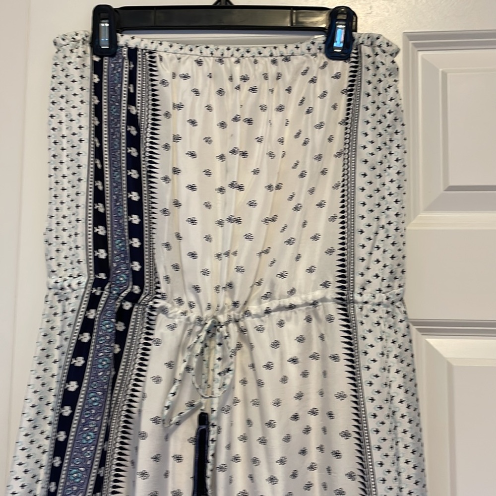 Calypso St. Barth Blue and White Ruched Tie Front Maxi Dress
